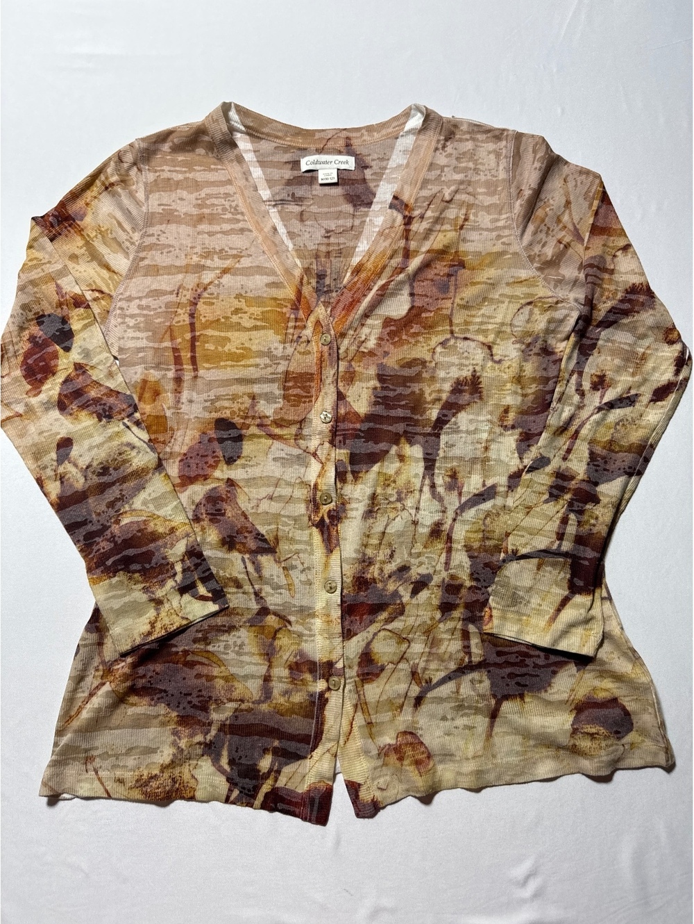 Coldwater Creek Medium Floral Button-Up Cardigan - Nature’s